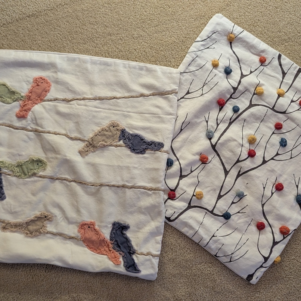 Decorative Pillow Covers with Bird and Tree Designs (18x18)